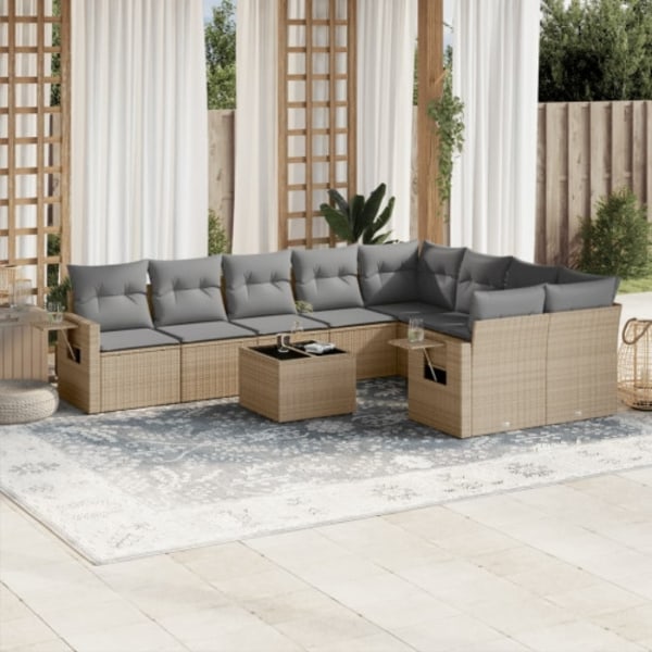 Soffgrupp för trädgård med dynor 10 delar beige konstrotting