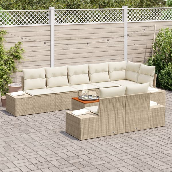 Trädgårdsoffset med kudde 9 pcs Beige konstrotting