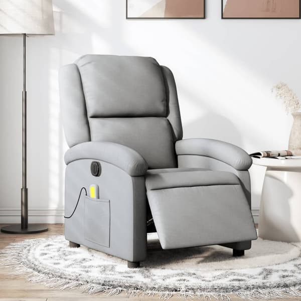 Elektrisk massagefåtölj ljusgrå tyg