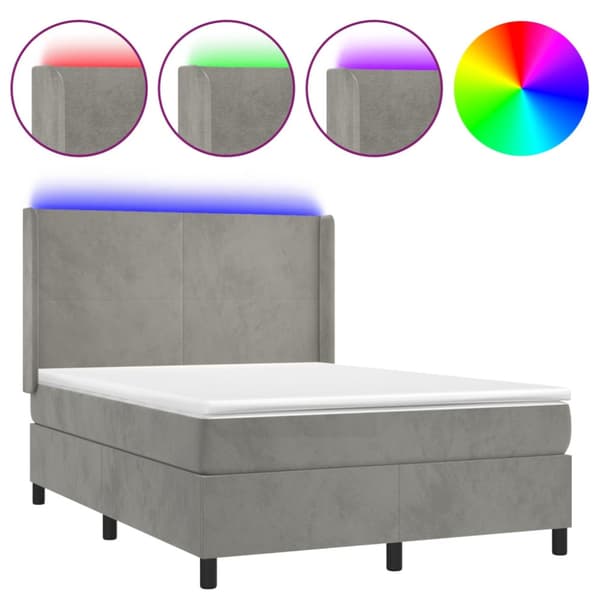 Ramsäng med madrass & LED ljusgrå 140x200 cm sammet