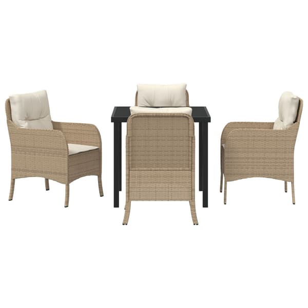 Trädgårdsmöbelset med kudde 5 pcs Beige konstrotting