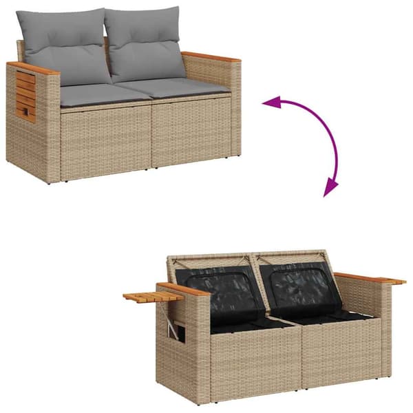 Matgrupp för trädgården med dynor 8 delar beige konstrotting