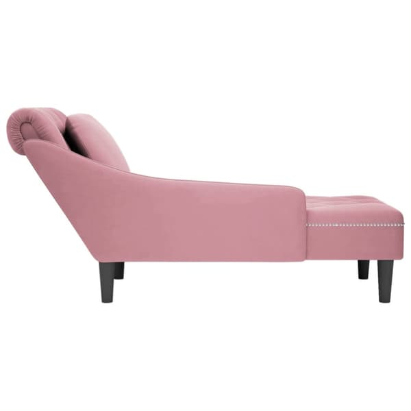 Schäslong med kudde och höger armstöd rosa sammet