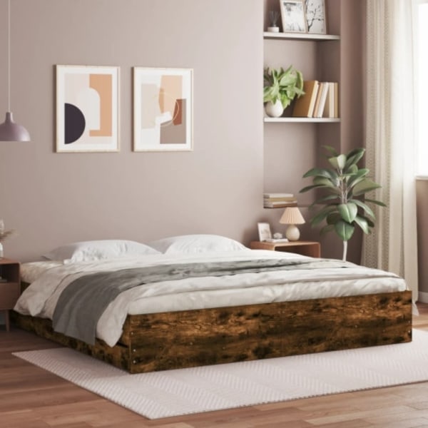 Sängram med lådor rökfärgad ek 160x200 cm konstruerad trä