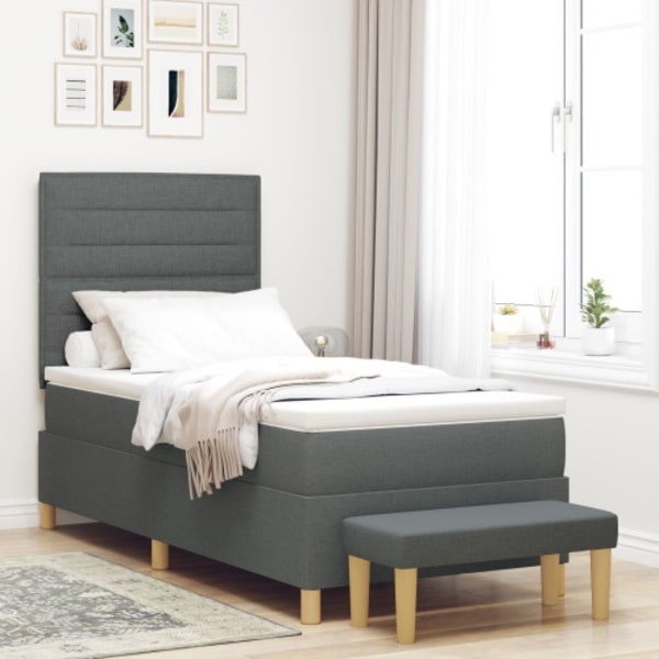Boxspring Säng med Madrass & Bänk Mörkgrå 80x200 cm Tyg