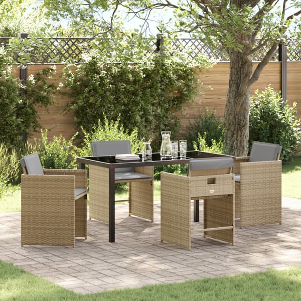 Trädgårdsmöbelset 5 pcs Beige konstrotting