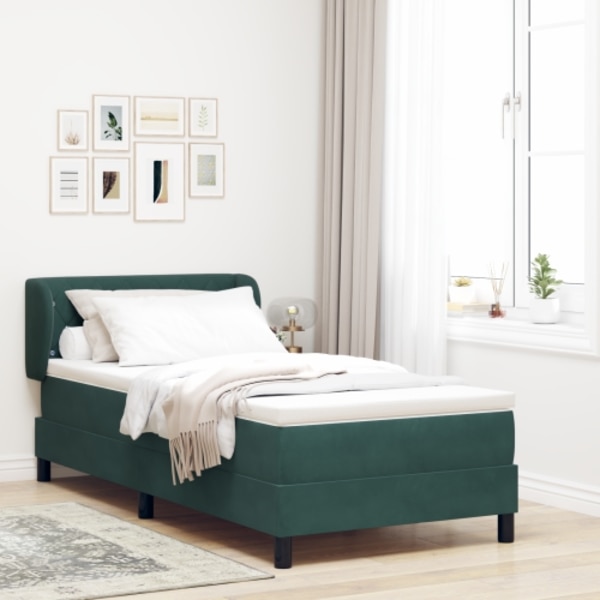 Box Spring Säng med Madrass Mörkgrön 90x190 cm Sammet
