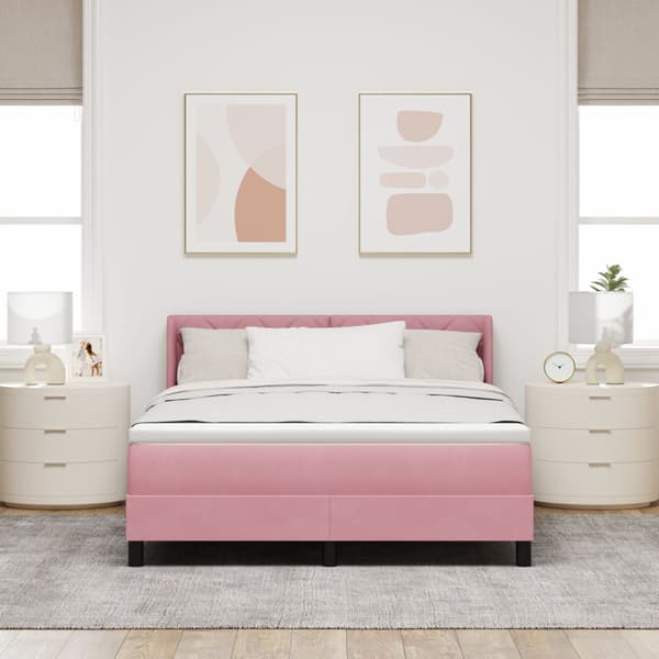 Bäddfjäder med huvudgavel Rosa 200 x 160 cm Sammet