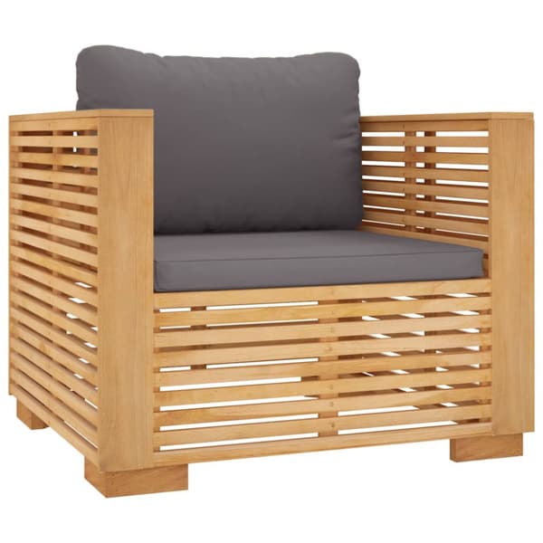 Trädgårdsfåtölj mörkgråa dynor massiv teak
