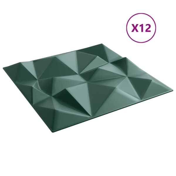 Väggpaneler 12 pcs Diamond Grön 50 x 50 cm XPS Skum