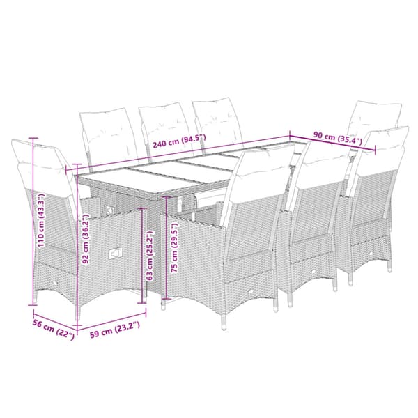 Caféset med dynor 9 delar konstrotting grå
