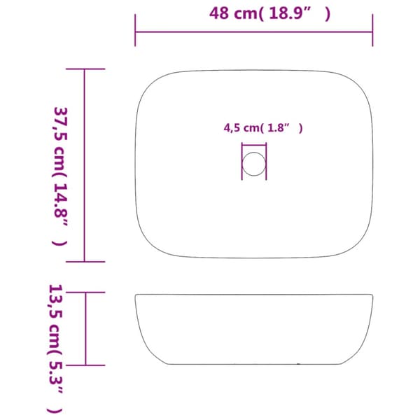 Handfat svart rektangulär 48x37,5x13,5 cm keramik