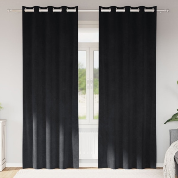 Gardiner med öljett 2 stycken Svart Sammet