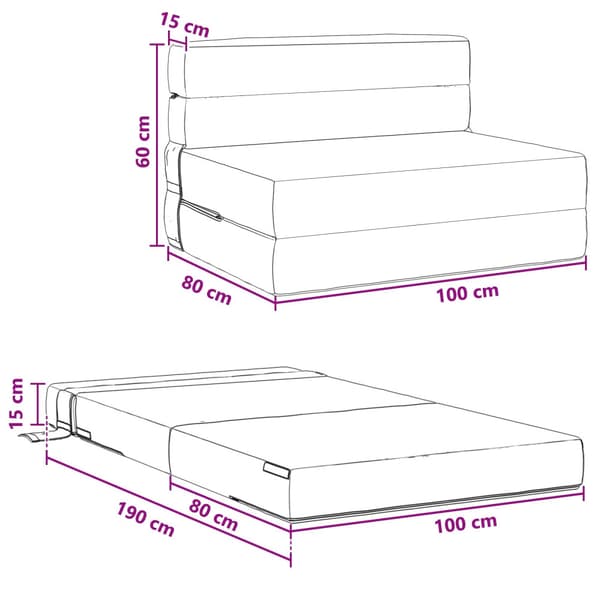 Fällbar Soffbedmadras Mörkgrå 100 x 80 x 60 cm Tyg