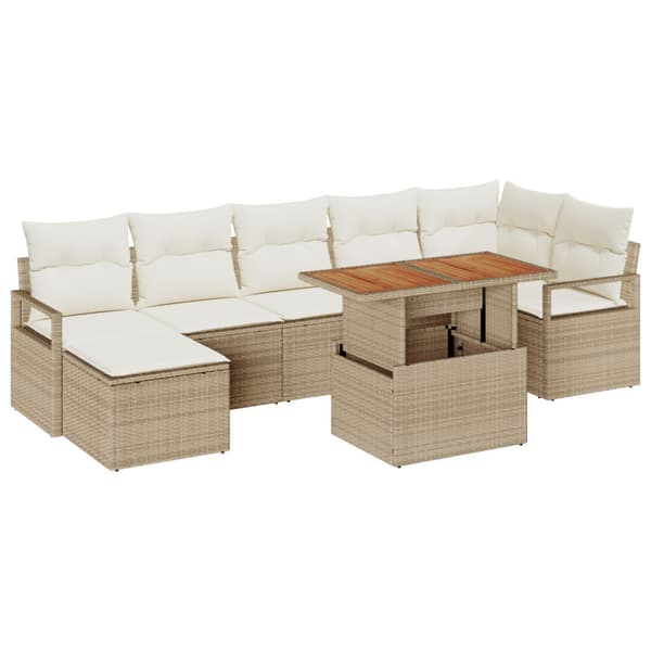 Trädgårdsmöbelset med kudde 8 pcs Beige och gräddfärgad