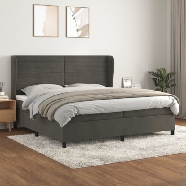 Ramsäng med madrass mörkgrå 200x200 cm sammet