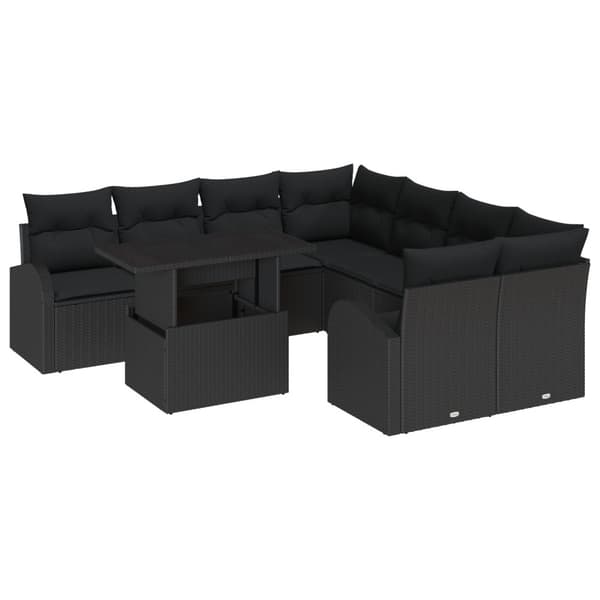 Trädgårdsoffset med lagring 9 pcs Svart konstrotting
