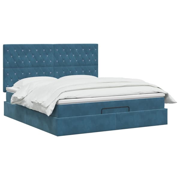 Ottoman säng med madrass Mörkblå 140 x 190 cm Sammet