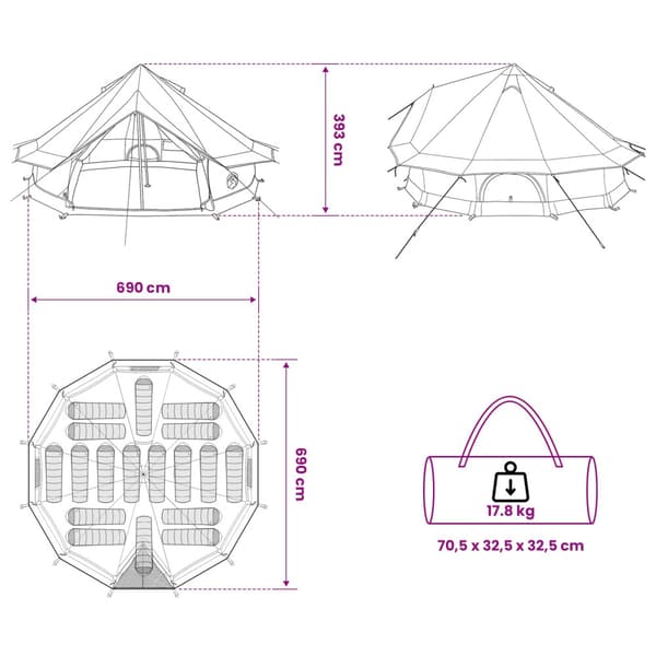 Tipi Tält Armégrön 700 x 700 x 395 cm Polyester och Stål