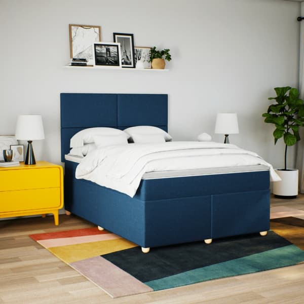 Ramsäng med madrass blå 140x190 cm tyg