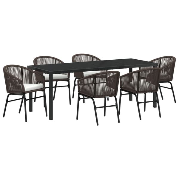 Trädgårdsmöbelset 7 pcs Brun Pulverlackerat stål
