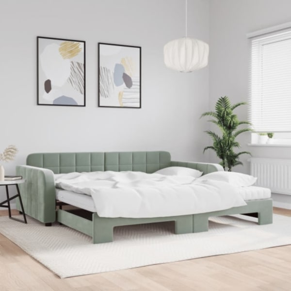 Dagbädd utdragbar och madrasser ljusgrå 100x200 cm sammet