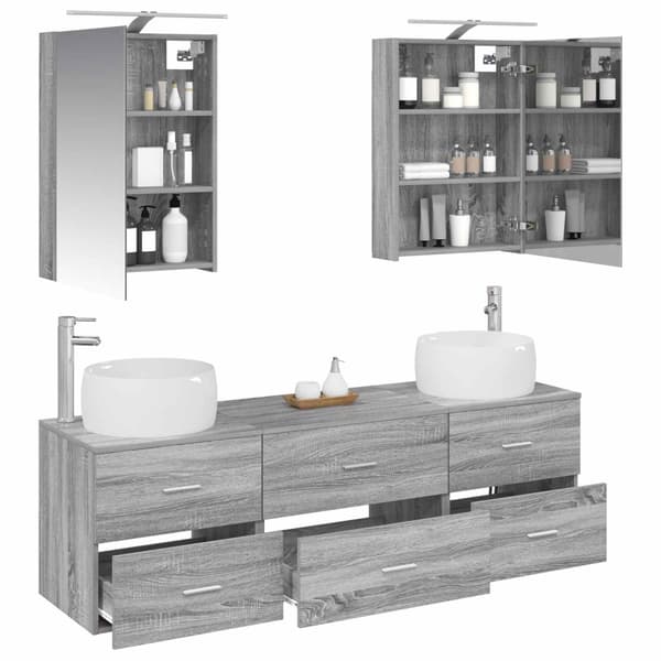 Badrumsmöbelset 5 pcs Grå Sonoma Konstruerat trä och glas