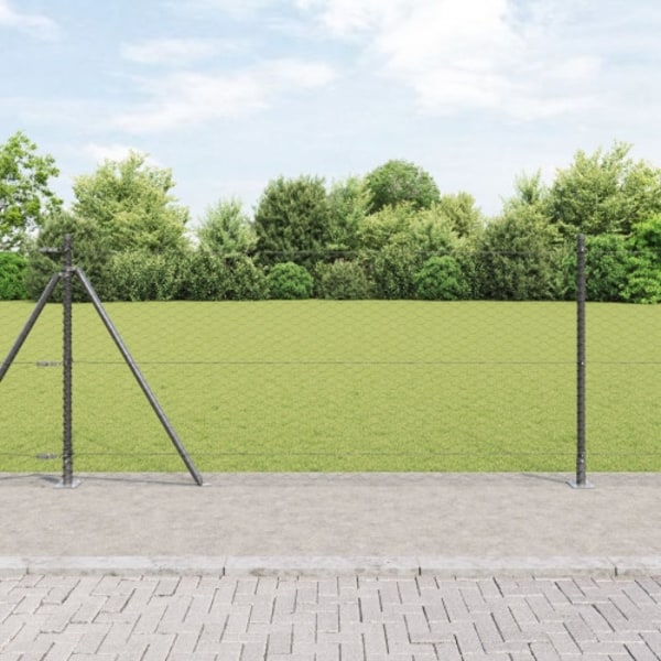 Hexagon Stängsel Grå 1x100 m Stål, vidaXL Stängselstolpar med Basplattor 13 st Ø32mm 110cm Galvaniserad Stål