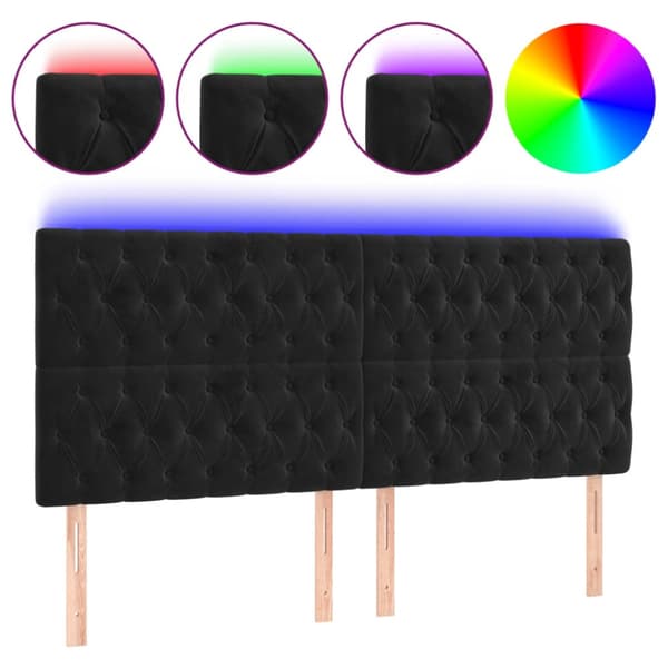 Sänggavel LED svart 180x7x118/128 cm sammet