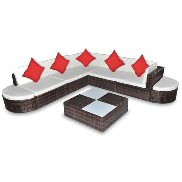 Loungegrupp med dynor 8 delar konstrotting brun