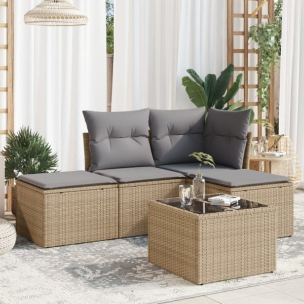 Soffgrupp för trädgården med dynor 5 delar beige konstrotting