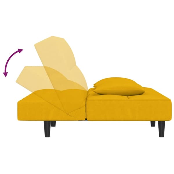 Bäddsoffa 2-sits med två kuddar gul sammet