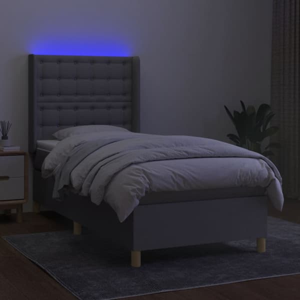 Ramsäng med madrass & LED ljusgrå 90x190 cm tyg