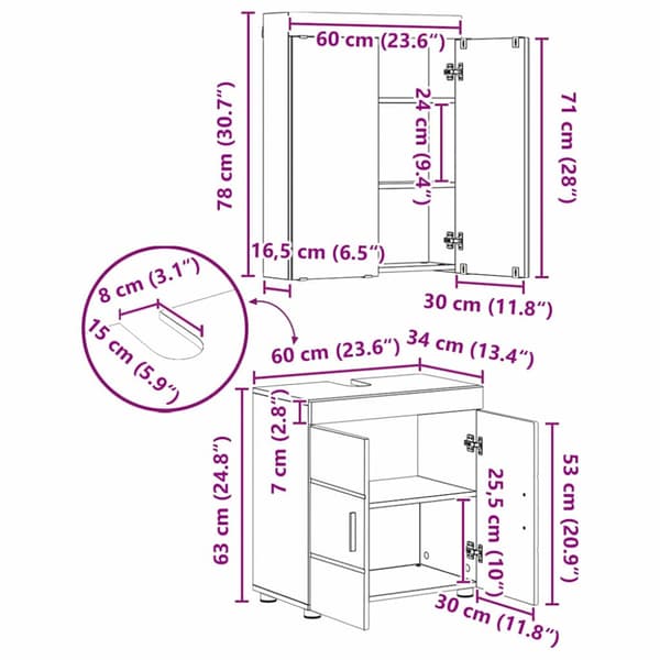 Badrumsmöbelset TULUM 3 pcs Svart 60 x 34 x 63 cm