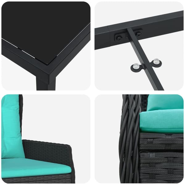 Trädgårdsmöbelset med kudde 5 pcs Svart Poly rattan