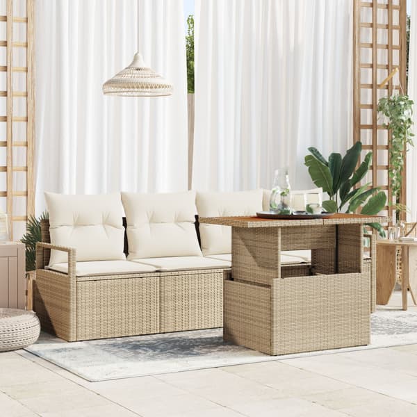 Trädgårdsoffset 5 st Beige Poly rattan