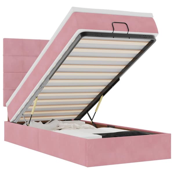 Ottoman sängram med madrasser rosa 90x190 cm sammet