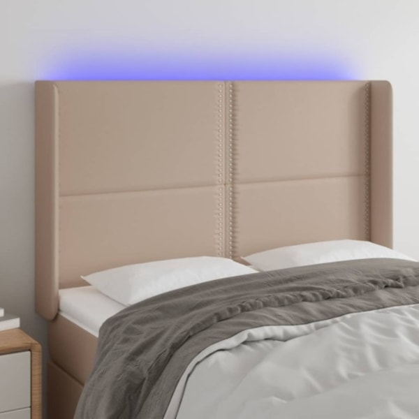 Sänggavel LED cappuccino 147x16x118/128 cm konstläder