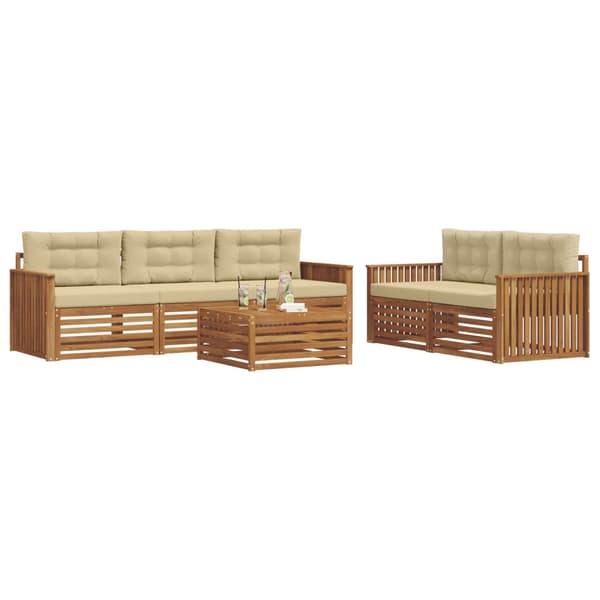 Utomhussoffset med kudde 6 pcs Naturlig och Beige