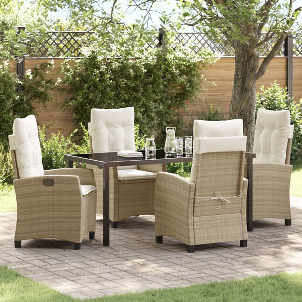 Trädgårdsmöbelset med kudde 5 pcs Beige konstrotting