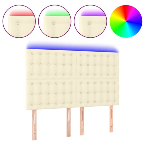 Sänggavel LED gräddvit 144x5x118/128 cm konstläder