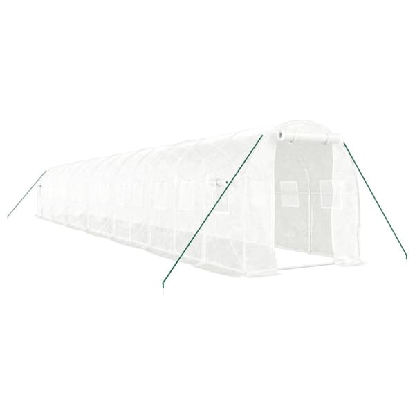 Växthus med stålram vit 28 m² 14x2x2 m