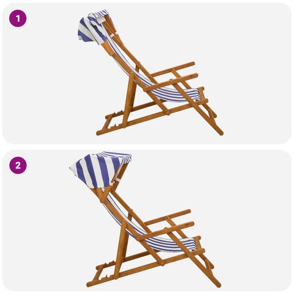 Deck Chair 3 Position Massiv Eukalyptus Trä Blå och Vit