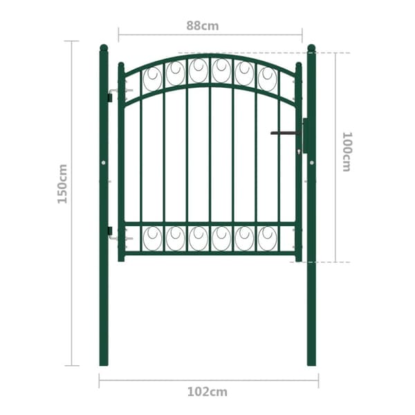 Staketgrind EMMEN med välvd topp stål 100x86 cm grön