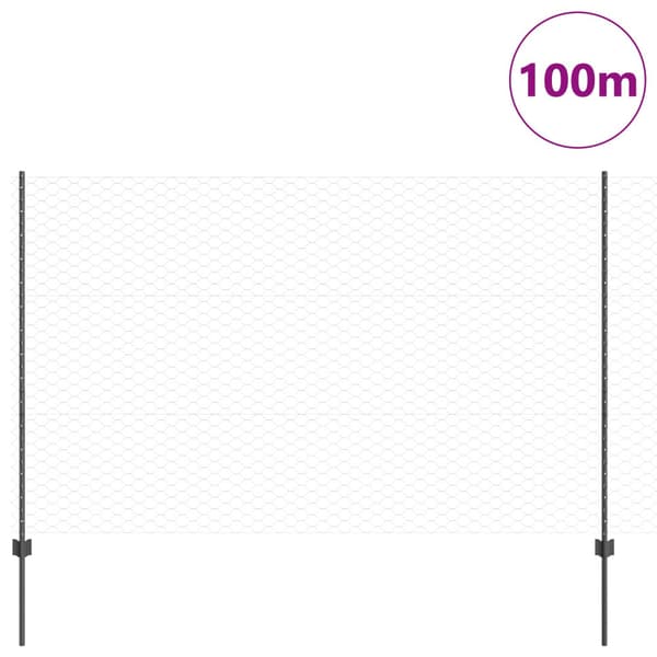 Stängsel med stolpe Grå 1,5 x 100 m Stål