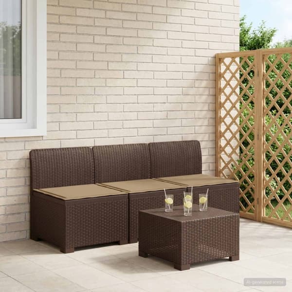 3-sits trädgårdsoffa med kuddar Rattan-look PP Brun