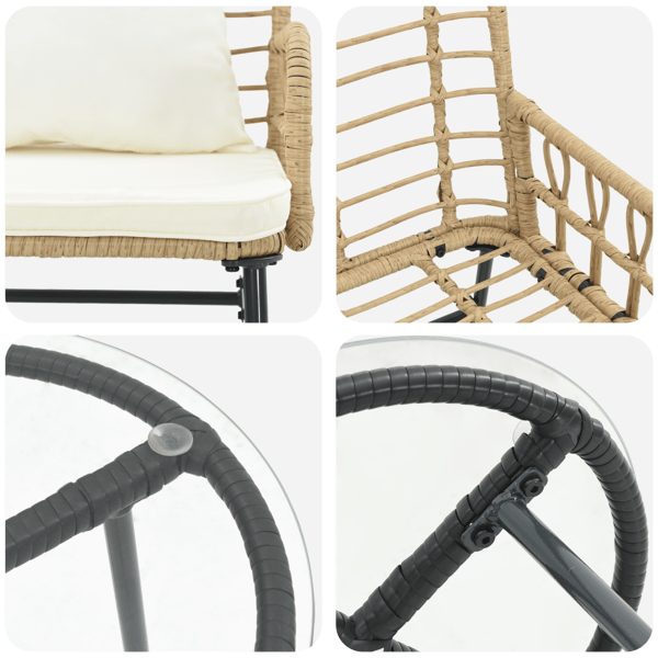 Trädgårdsmöbelset 3 pcs Brun och Kräm konstrotting