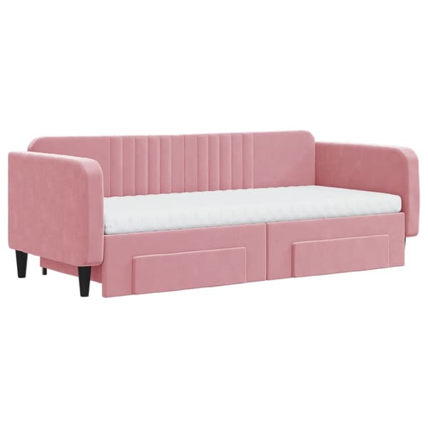 Dagbädd utdragbar med lådor rosa 90x200 cm sammet