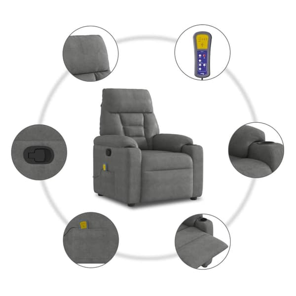 Massagefåtölj mörkgrå mikrofibertyg