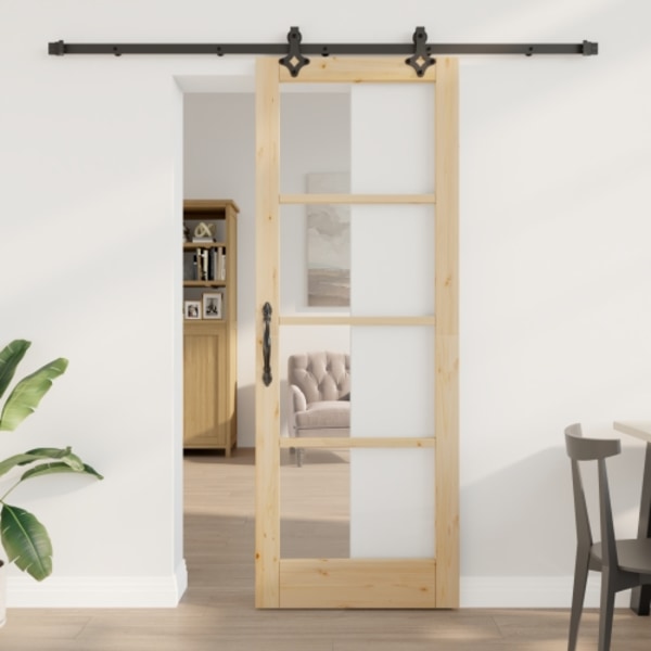 skjutdörr med monteringssats 78x211 cm massivt tallträ